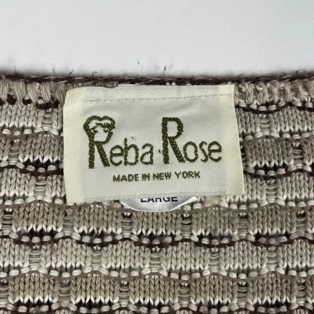 Vintage Knit Cream Brown Sweater Cardigan Button Up Made in New York Size Large